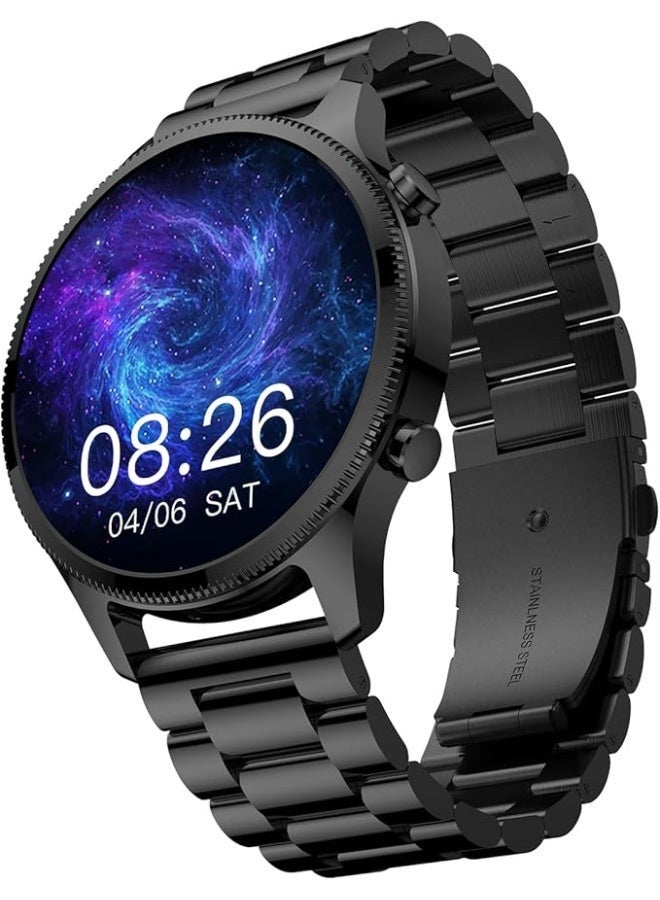 Noise Maker ساعة هالو بلس الذكية المعدنية، 1.46' AMOLED، أحزمة من الفولاذ المقاوم للصدأ، مكالمات بلوتوث، أكثر من 100 واجهة ساعة، أكثر من 100 وضع رياضي، متعقب صحي متعدد، مقاومة للماء والغبار (أسود إلكترا) - Image 1